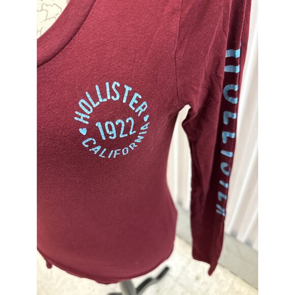 Hollister Women's Burgundy Long Sleeve T-Shirt 1922 California Logo m - Picture 2 of 4